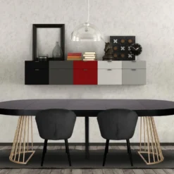 Table ronde extensible Soare Noir pieds Or