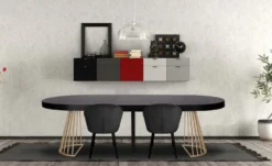 Table ronde extensible Soare Noir pieds Or