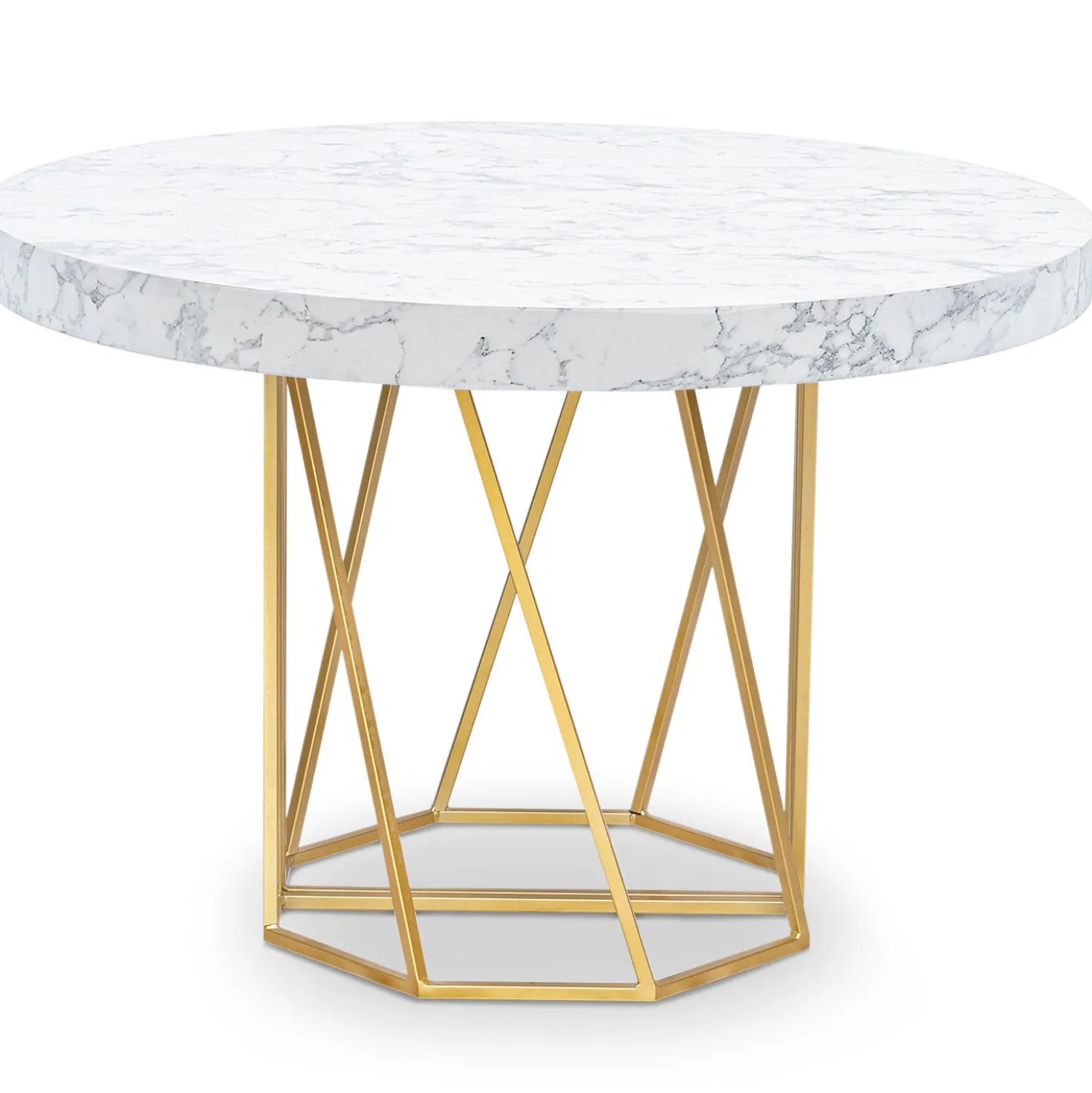 Table ronde extensible Yasmina Effet Marbre et pieds Or