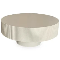 Table ronde L78,5cm avec rainures verticales sculptées Pulsar Blanc cassé