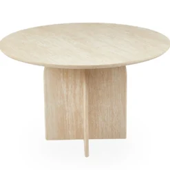 Table ronde élégante 120cm Calyptus Effet travertin Beige
