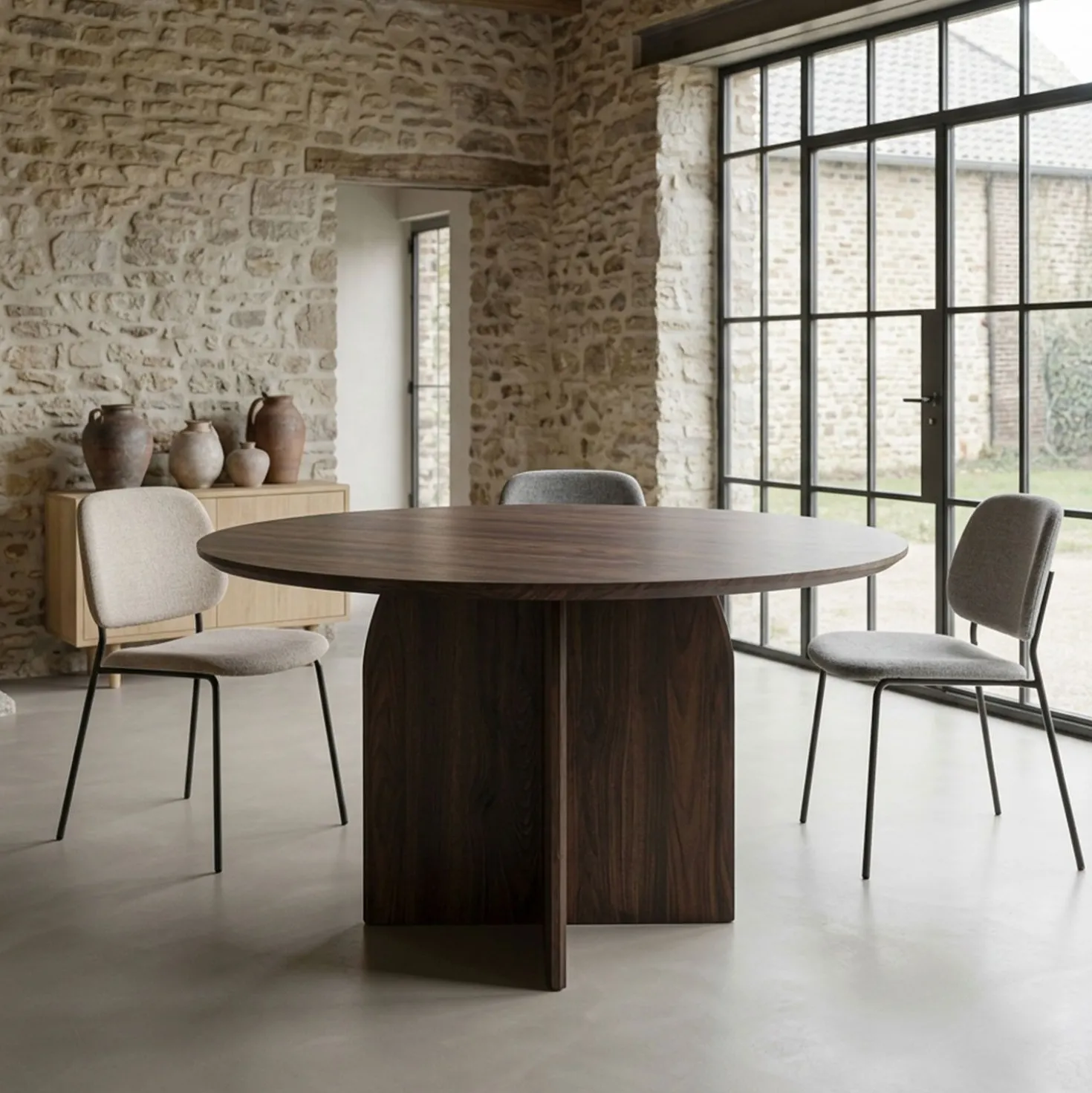 Table ronde élégante 120cm Calyptus Bois foncé