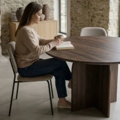 Table ronde élégante 120cm Calyptus Bois foncé