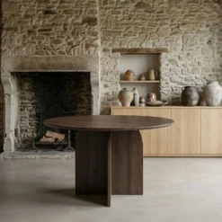 Table ronde élégante 120cm Calyptus Bois foncé