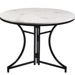 Table ronde pliante gain de place Foldine Ø80cm Métal Noir et Effet marbre Blanc