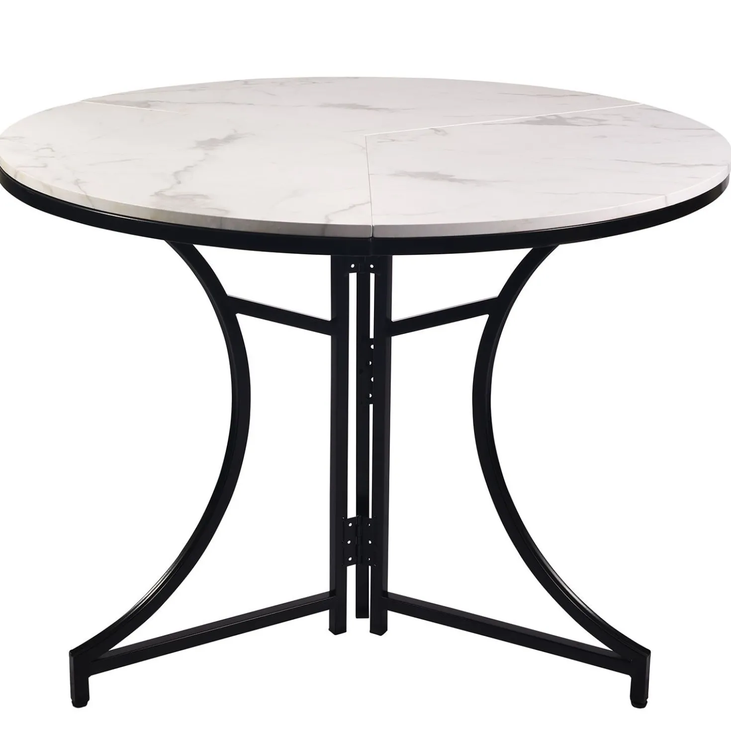 Table ronde pliante gain de place Foldine Ø80cm Métal Noir et Effet marbre Blanc