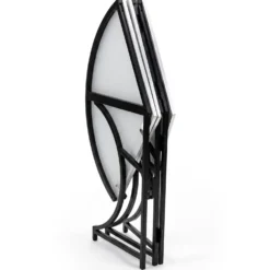 Table ronde pliante gain de place Foldine Ø80cm Métal Noir et Effet marbre Blanc