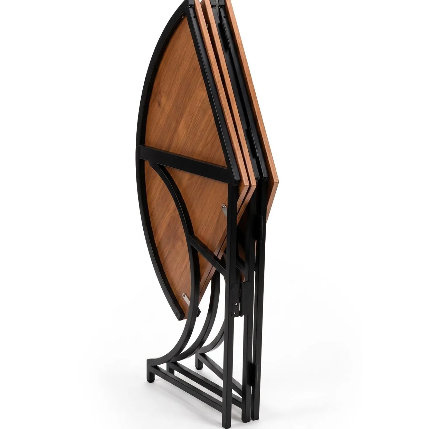 Table ronde pliante gain de place Foldine Ø100cm Métal Noir et Bois noisette