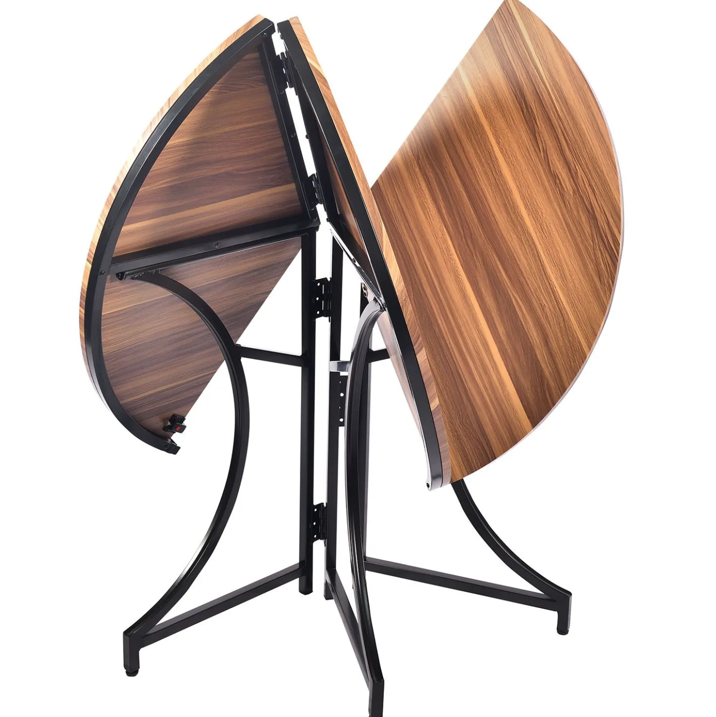 Table ronde pliante gain de place Foldine Ø100cm Métal Noir et Bois noisette