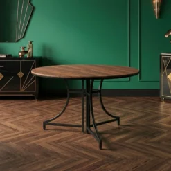 Table ronde pliante gain de place Foldine Ø100cm Métal Noir et Bois noisette