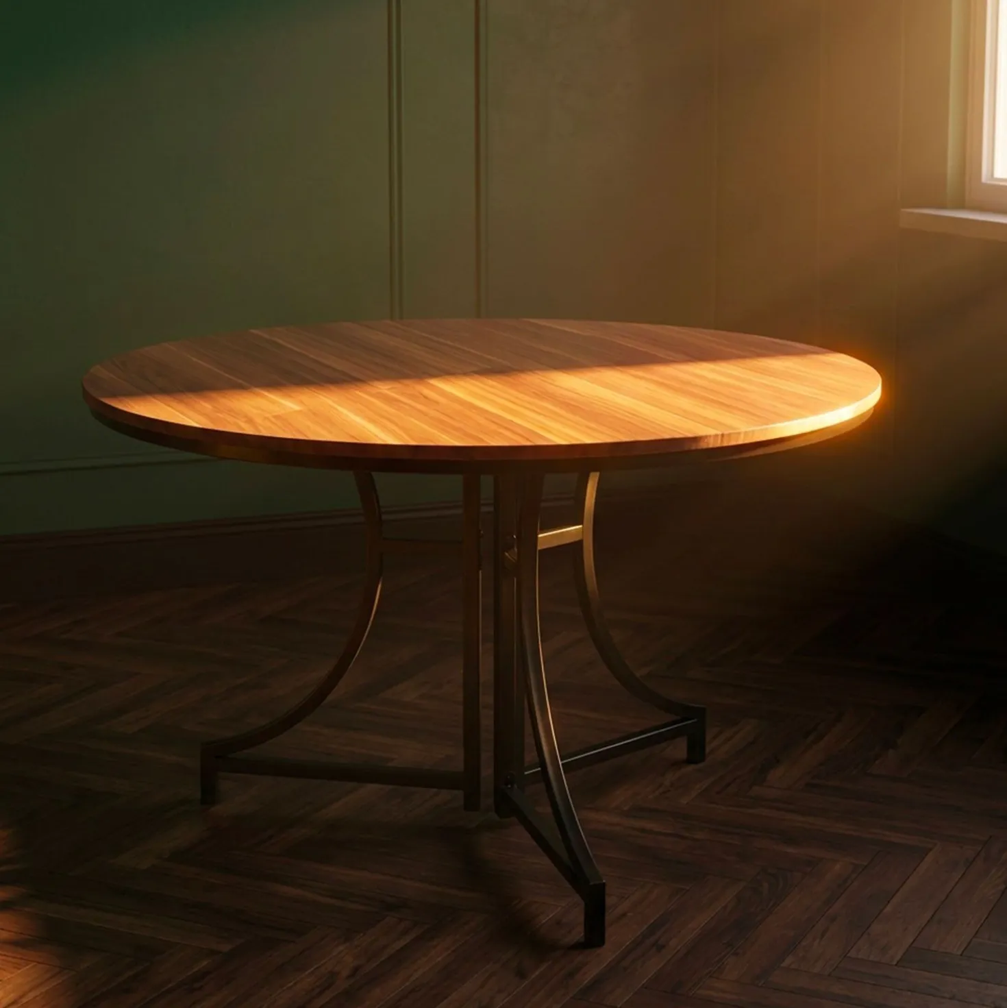 Table ronde pliante gain de place Foldine Ø100cm Métal Noir et Bois noisette