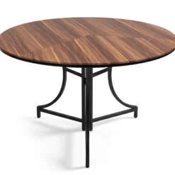Table ronde pliante gain de place Foldine Ø100cm Métal Noir et Bois noisette
