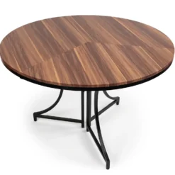 Table ronde pliante gain de place Foldine Ø100cm Métal Noir et Bois noisette