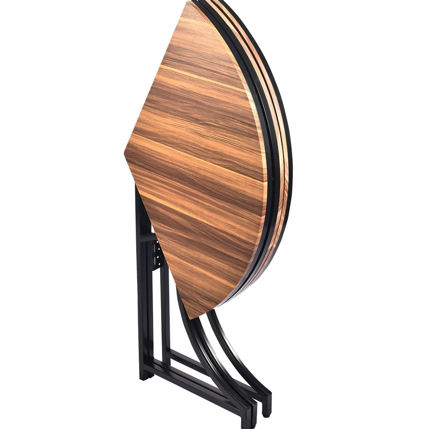 Table ronde pliante gain de place Foldine Ø100cm Métal Noir et Bois noisette