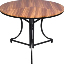 Table ronde pliante gain de place Foldine Ø80cm Métal Noir et Bois noisette