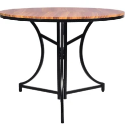 Table ronde pliante gain de place Foldine Ø80cm Métal Noir et Bois noisette
