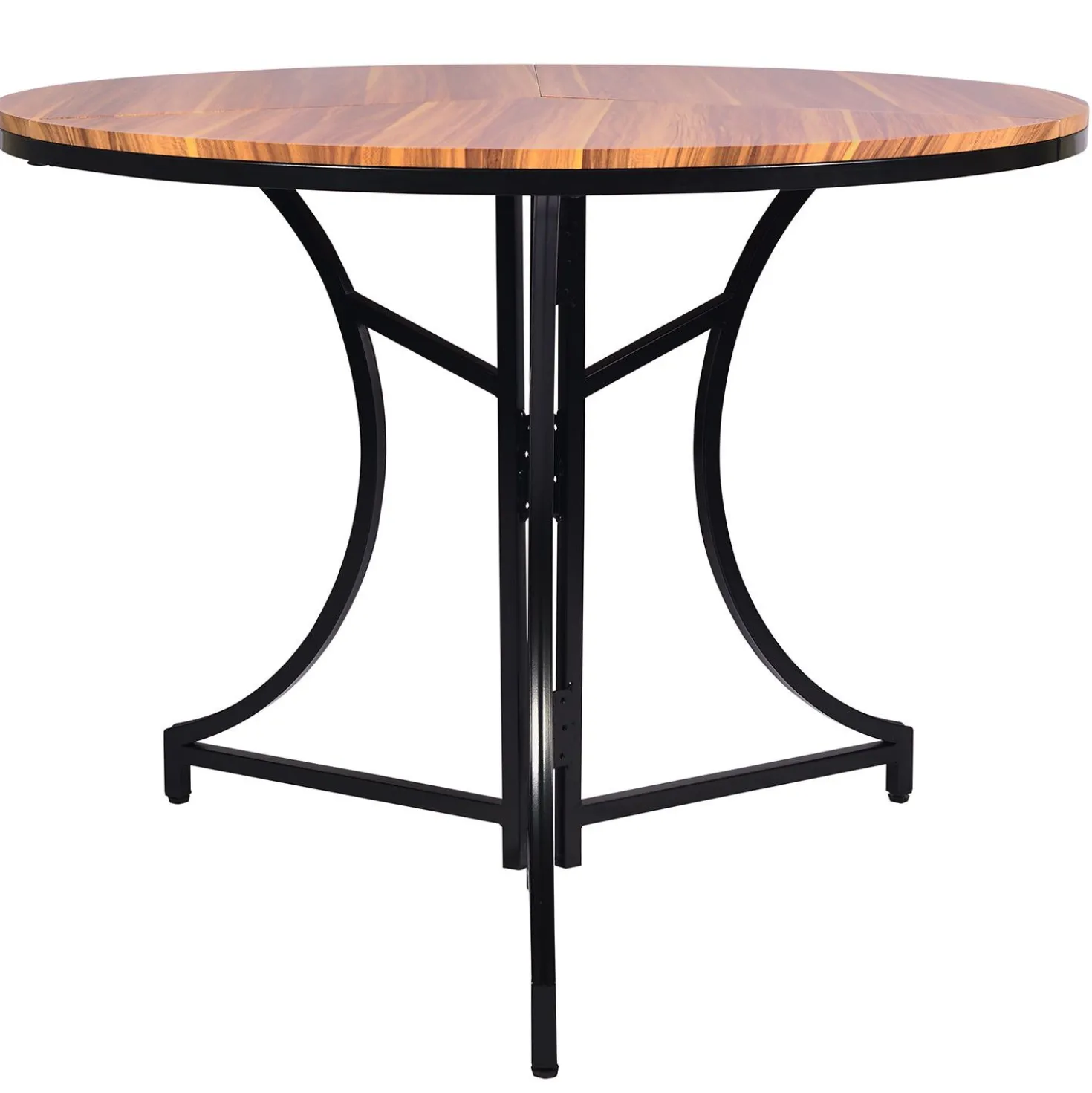 Table ronde pliante gain de place Foldine Ø80cm Métal Noir et Bois noisette
