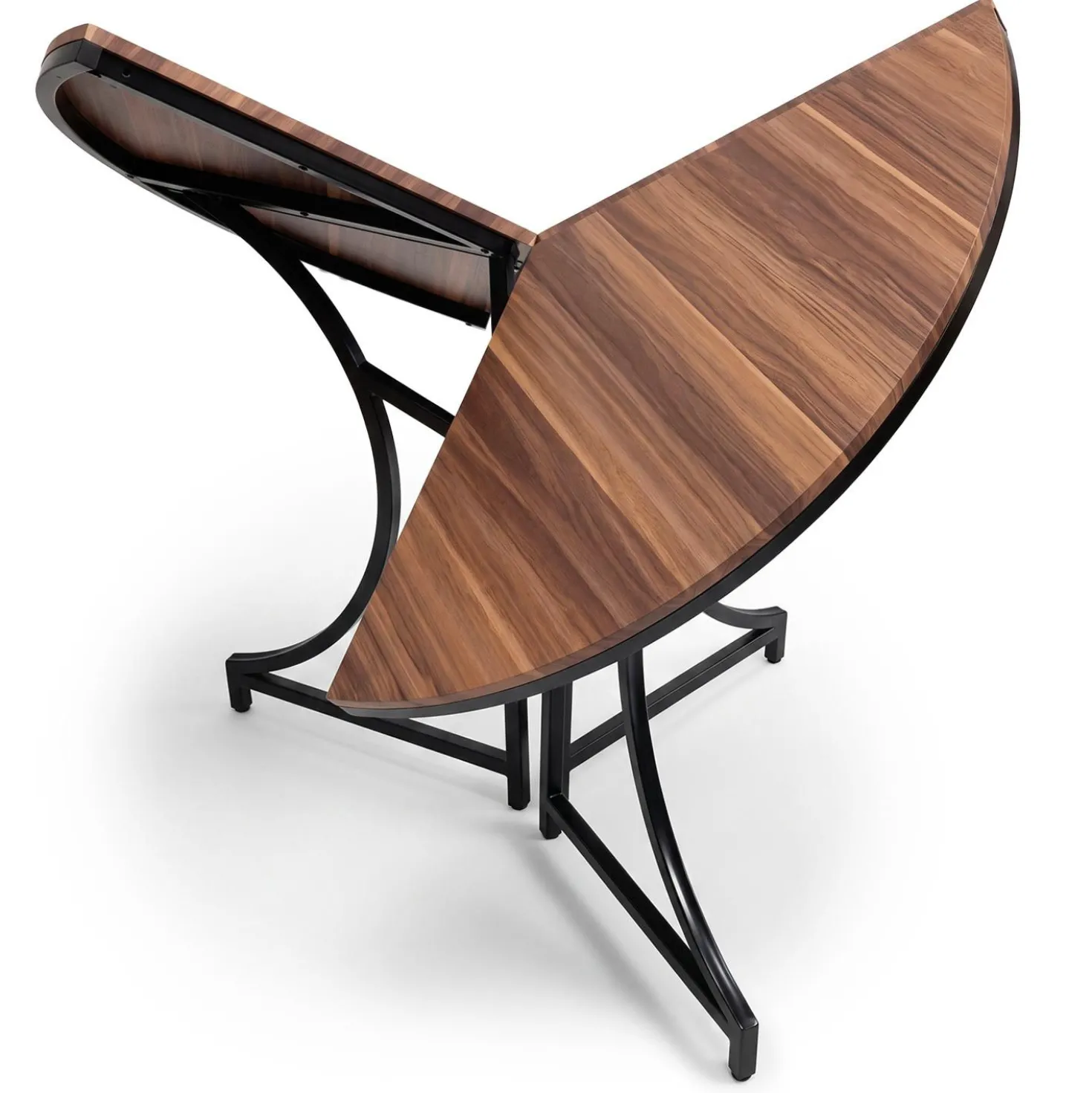 Table ronde pliante gain de place Foldine Ø80cm Métal Noir et Bois noisette