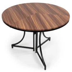 Table ronde pliante gain de place Foldine Ø80cm Métal Noir et Bois noisette