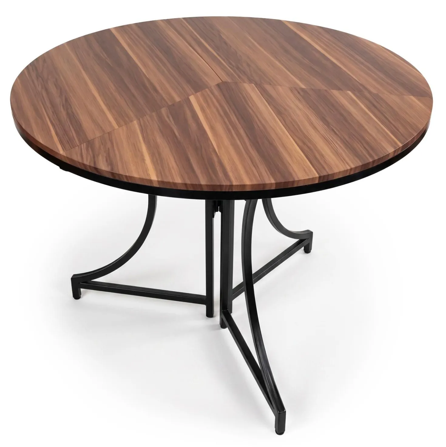 Table ronde pliante gain de place Foldine Ø80cm Métal Noir et Bois noisette