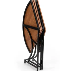 Table ronde pliante gain de place Foldine Ø80cm Métal Noir et Bois noisette