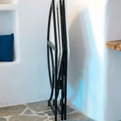 Table ronde pliante gain de place Foldine Ø100cm Métal Noir et Effet marbre Blanc