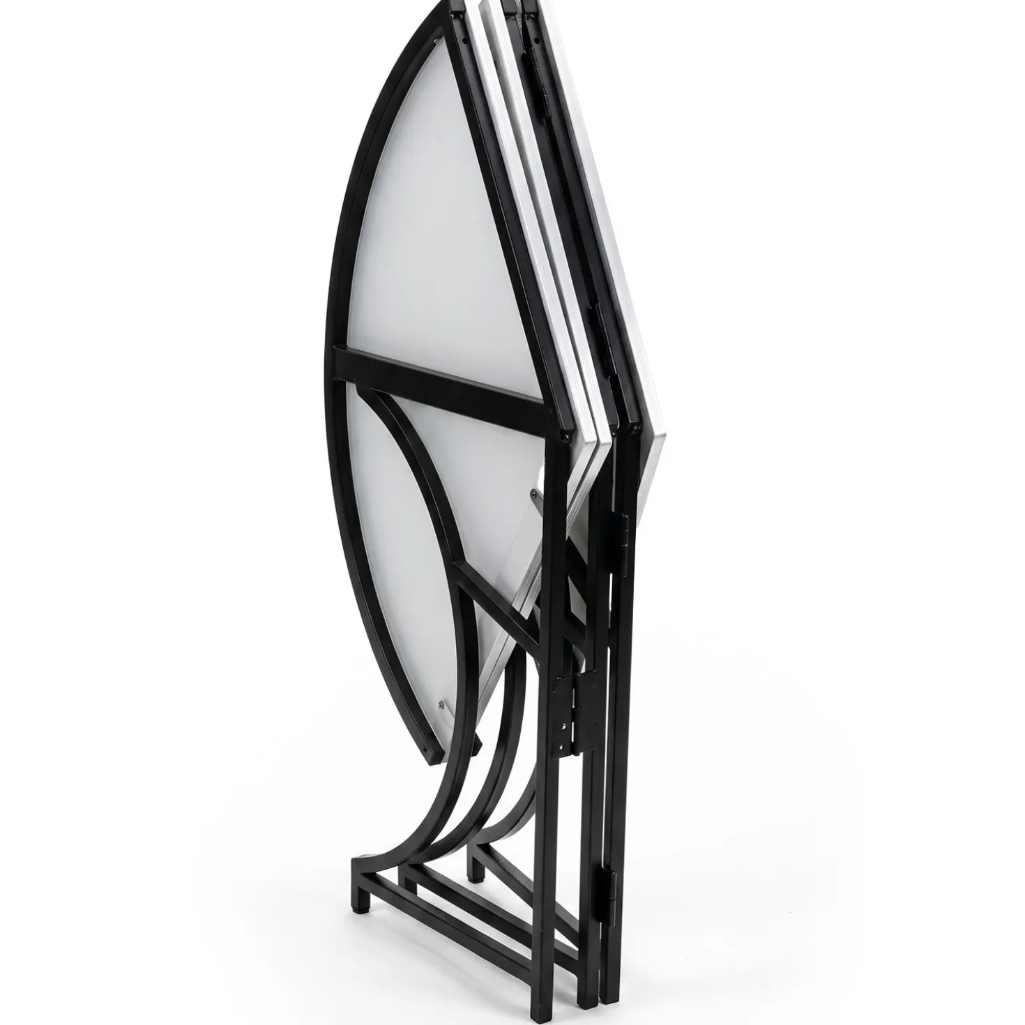 Table ronde pliante gain de place Foldine Ø100cm Métal Noir et Effet marbre Blanc