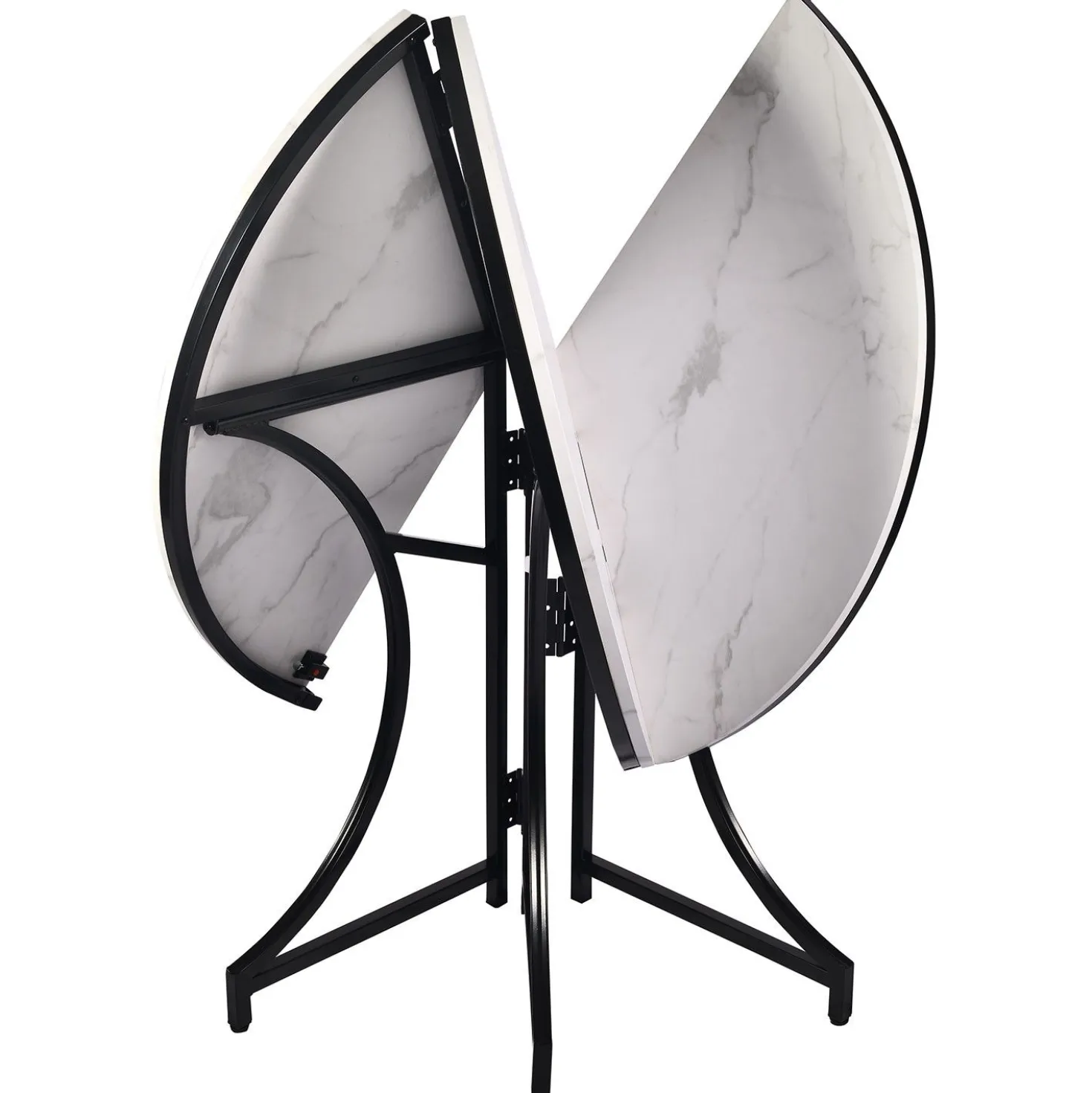 Table ronde pliante gain de place Foldine Ø100cm Métal Noir et Effet marbre Blanc