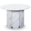 Table ronde style japandi extensible 310cm Tulipa rallonges intégrées Effet marbre Blanc