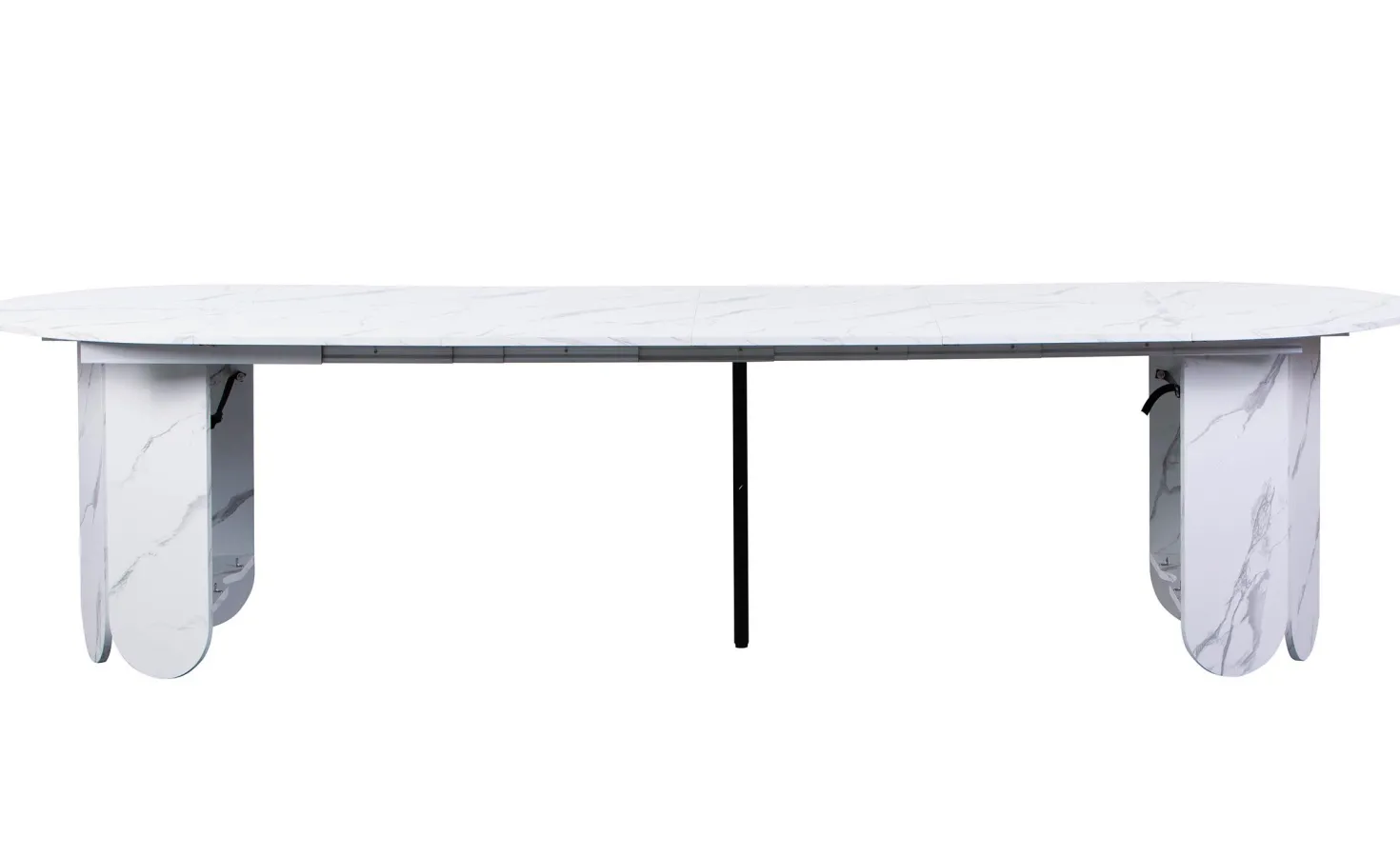 Table ronde style japandi extensible 310cm Tulipa rallonges intégrées Effet marbre Blanc