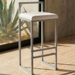 Tabouret de bar en métal Drakkar Argent et Velours Blanc