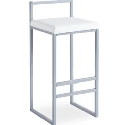 Tabouret de bar en métal Drakkar Argent et Velours Blanc
