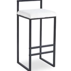 Tabouret de bar en métal Drakkar Noir et Tissu bouclette Crème