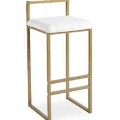Tabouret de bar en métal Drakkar Or et Tissu bouclette Crème