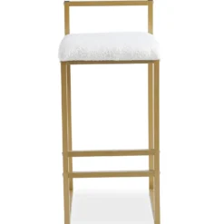 Tabouret de bar en métal Drakkar Or et Tissu bouclette Crème