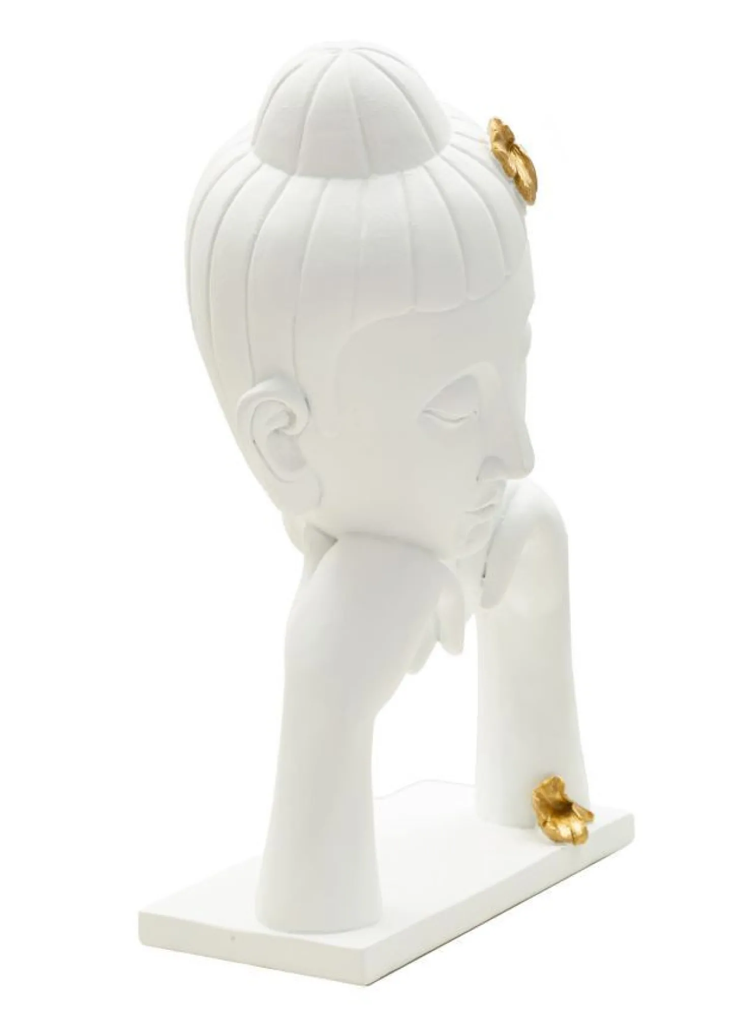 Tête de Bouddha décorative Polyrésine Blanc et Or