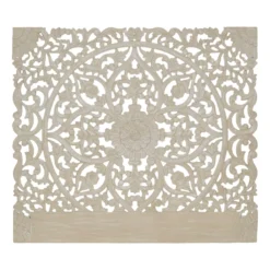 Tête de lit bois sculpté Serena 160cm Effet travertin Beige clair