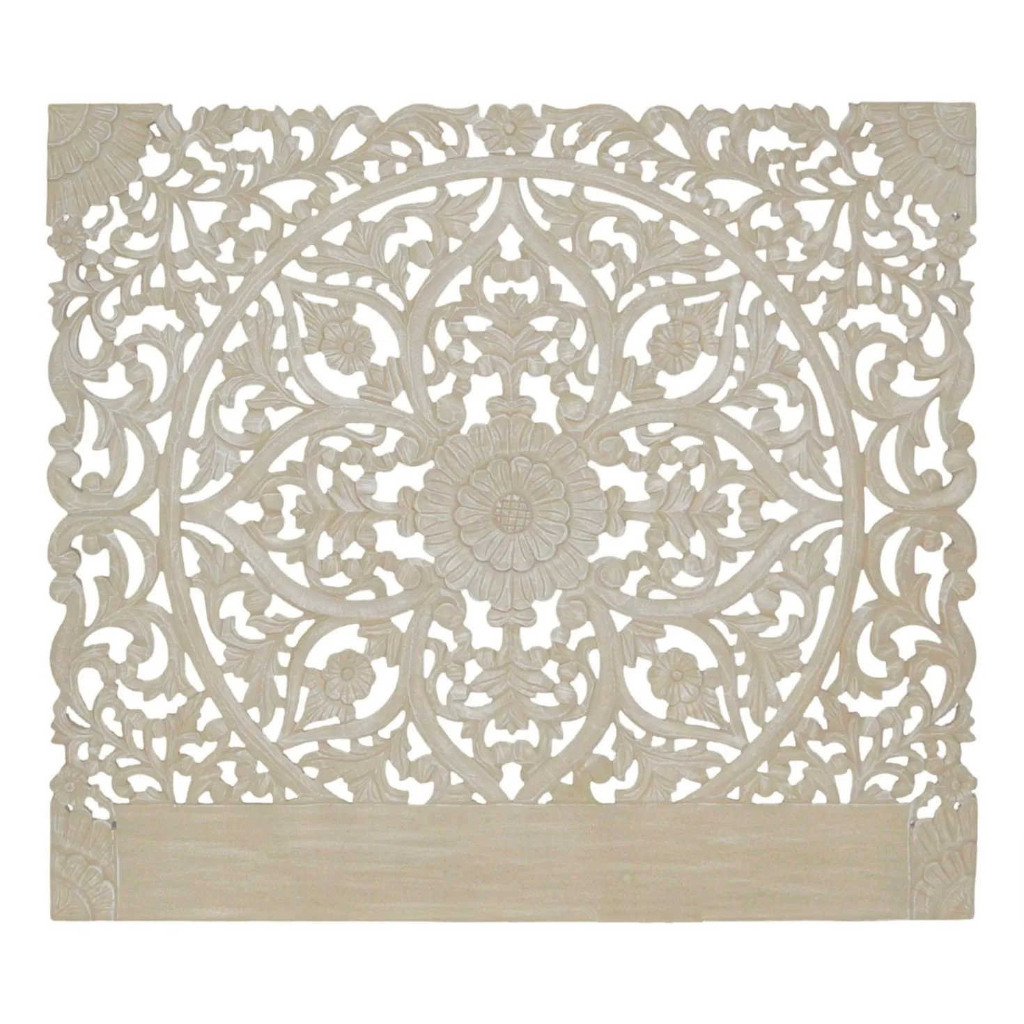Tête de lit bois sculpté Serena 160cm Effet travertin Beige clair