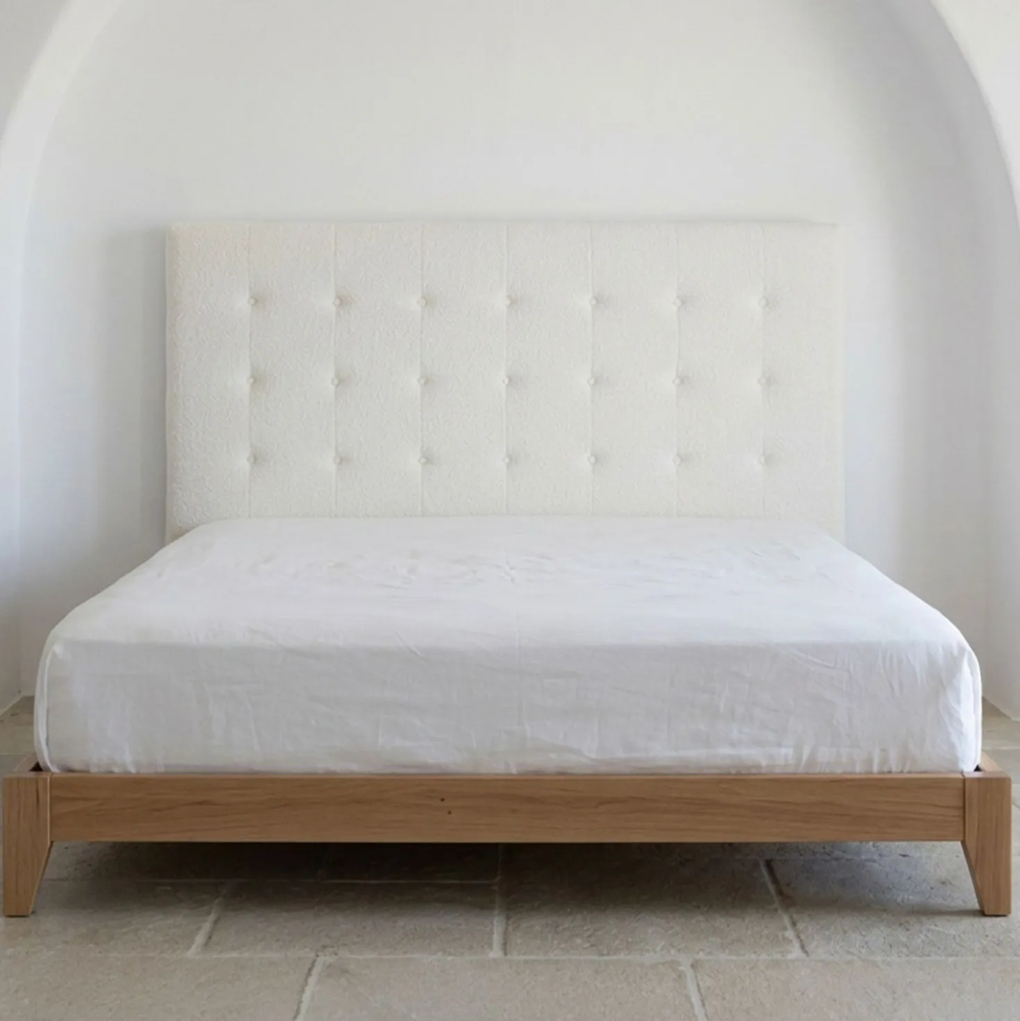 Tête de lit capitonnée Luxor 160cm Tissu bouclette Crème