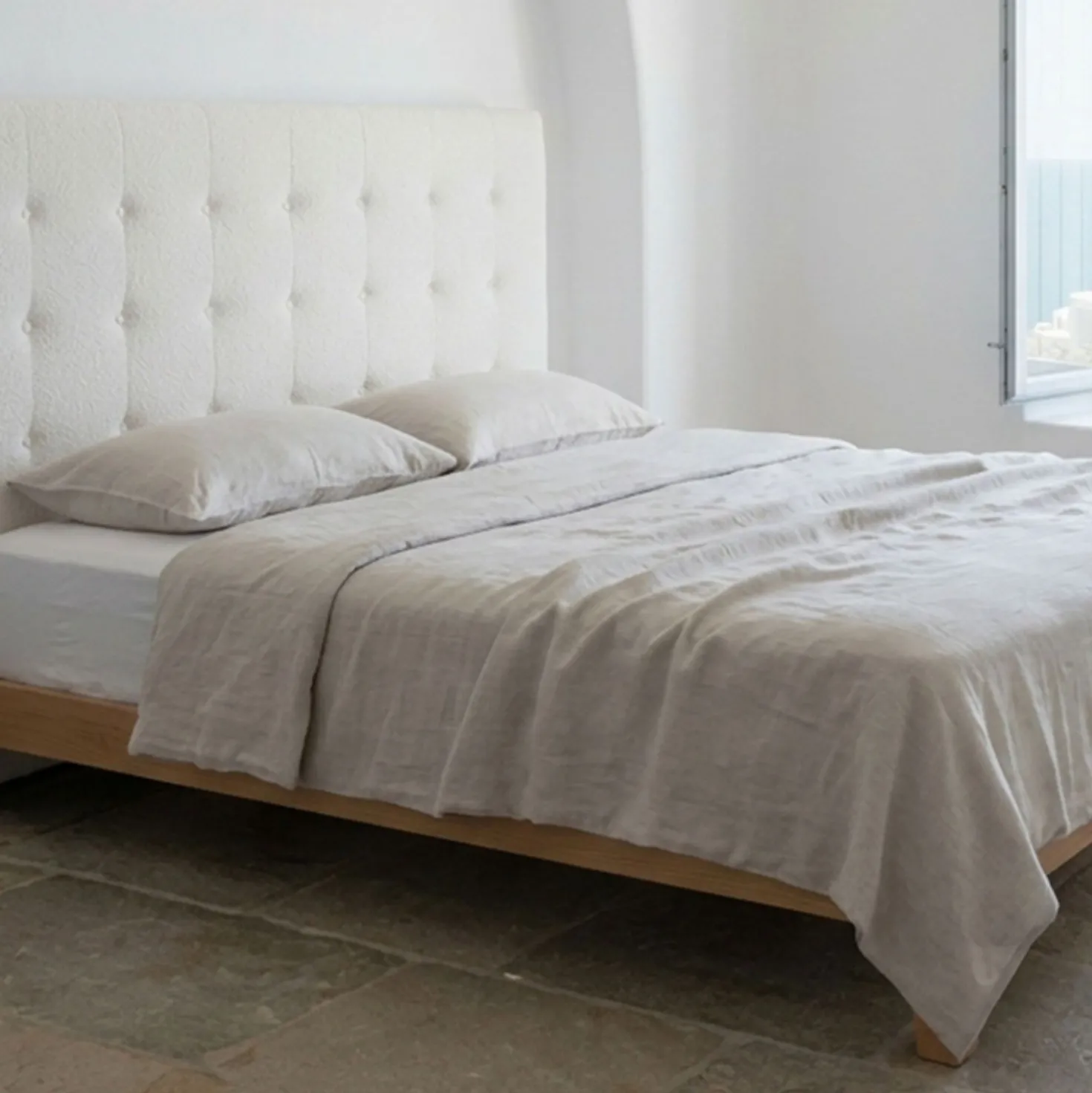 Tête de lit capitonnée Luxor 160cm Tissu bouclette Crème