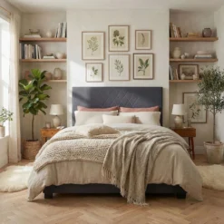 Tête de lit Diam 180cm Tissu Gris Foncé
