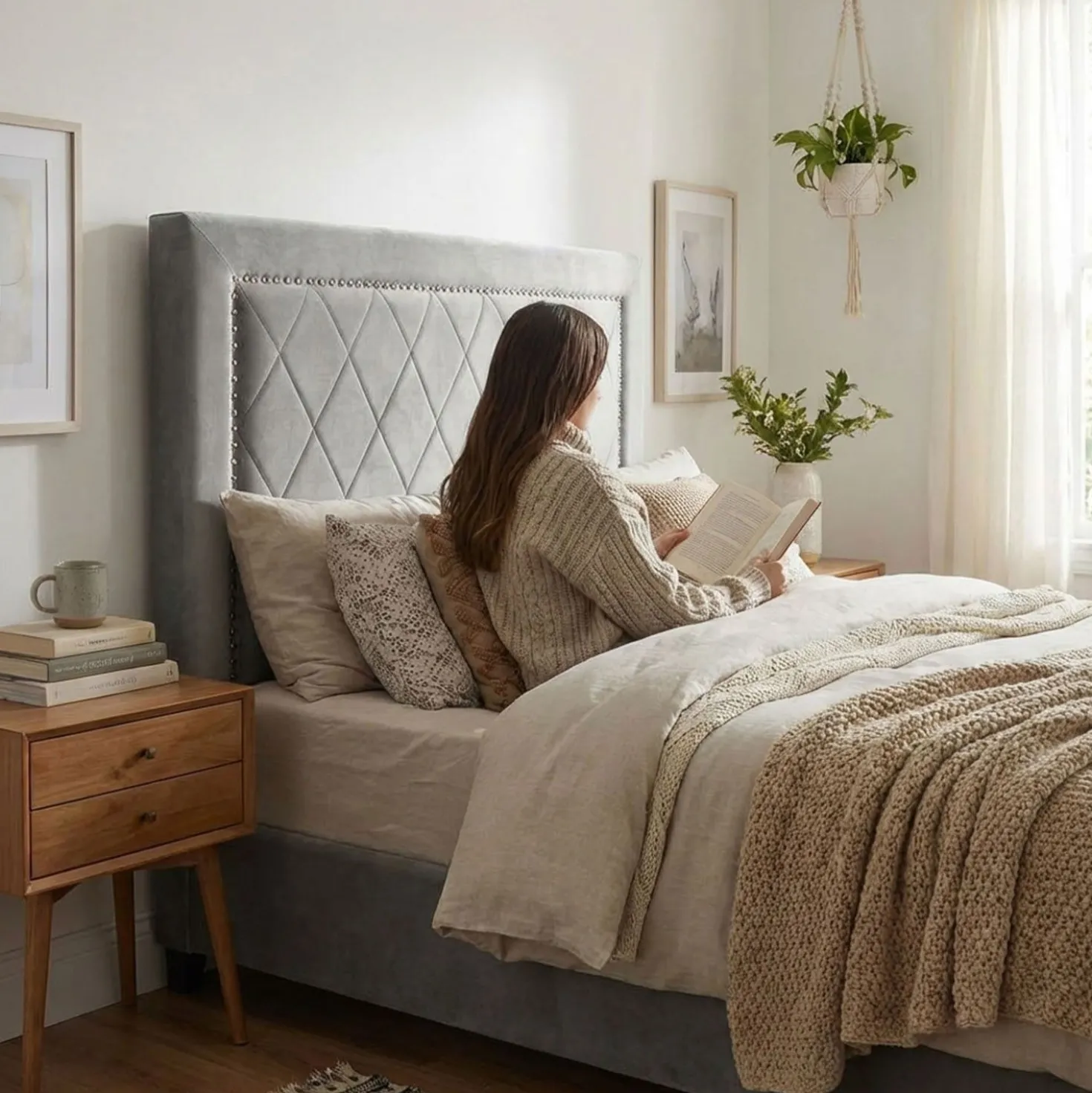 Tête de lit Meghan 140cm Velours Argent