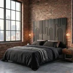 Tête de lit murale triptyque Aurore 160cm Bois sculpté Noir