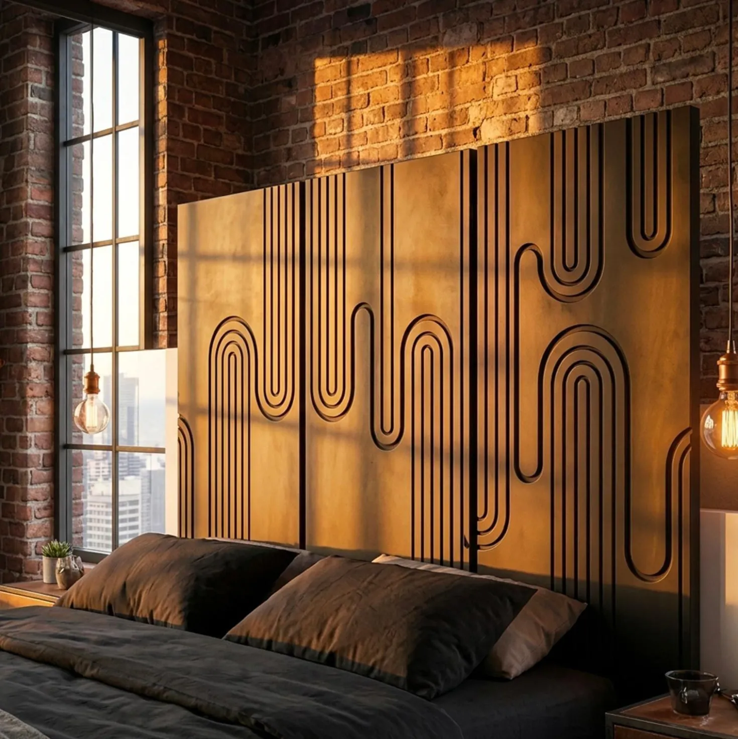 Tête de lit murale triptyque Aurore 160cm Bois sculpté Noir