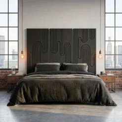 Tête de lit murale triptyque Aurore 160cm Bois sculpté Noir