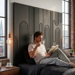 Tête de lit murale triptyque Aurore 160cm Bois sculpté Noir