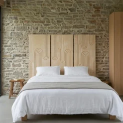Tête de lit murale triptyque Aurore 160cm Bois sculpté Beige patiné