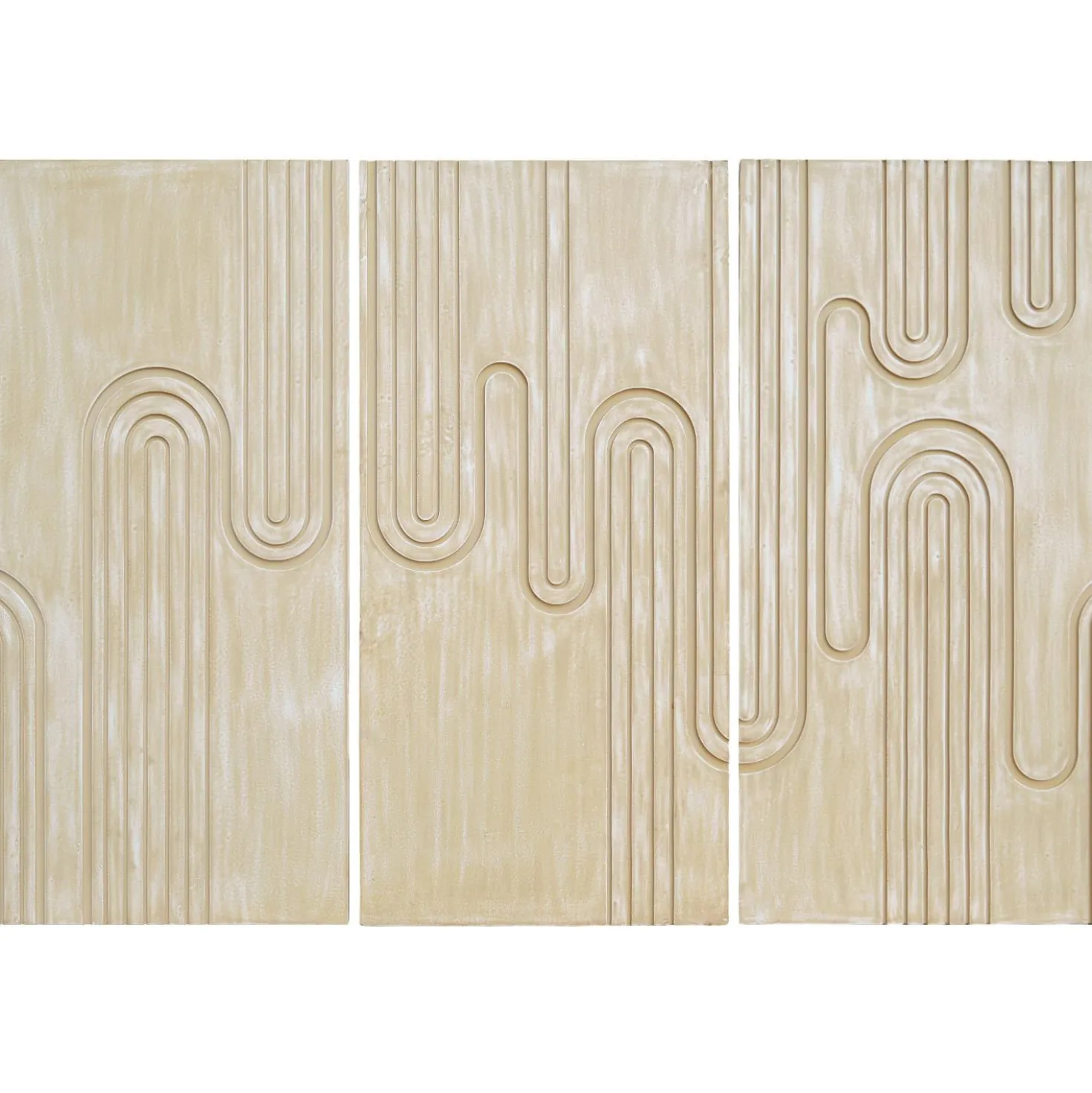 Tête de lit murale triptyque Aurore 160cm Bois sculpté Beige patiné