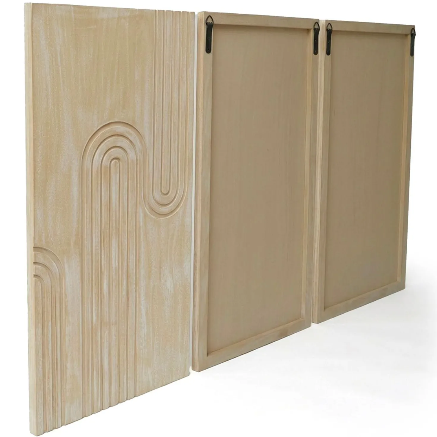 Tête de lit murale triptyque Aurore 160cm Bois sculpté Beige patiné