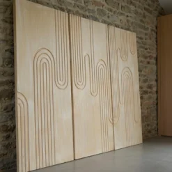 Tête de lit murale triptyque Aurore 160cm Bois sculpté Beige patiné